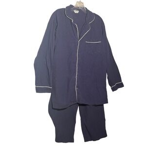Habands Ice House Mens Navy Blue Pajama Sleepwear Set Long‎ Sleeve Pants L